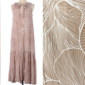 Prologue Sleeveless Maxi Tan / White Ruffle High Low Hem Dress M